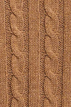 Polo Club Pulls*Pull camel chiné en maille tressée avec col polo Caramel Chiné