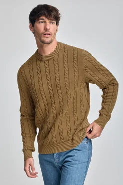 Polo Club Pulls*Pull tressé garment dye et logo brodé Camel