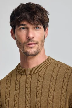 Polo Club Pulls*Pull tressé garment dye et logo brodé Camel
