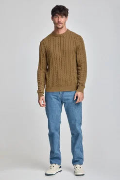 Polo Club Pulls*Pull tressé garment dye et logo brodé Camel