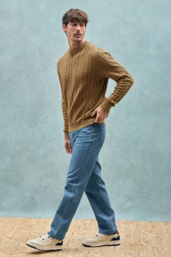 Polo Club Pulls*Pull tressé garment dye et logo brodé Camel