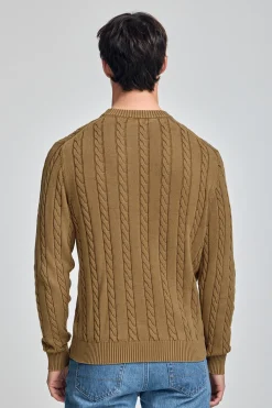 Polo Club Pulls*Pull tressé garment dye et logo brodé Camel