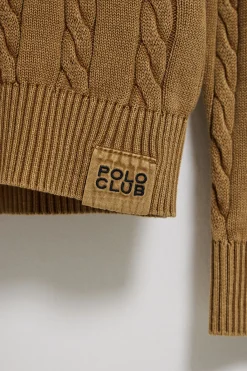 Polo Club Pulls*Pull tressé garment dye et logo brodé Camel