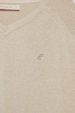 Polo Club Pulls*Pull col V en coton et lin avec monogramme brodé Beige