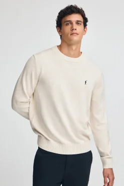 Polo Club Pulls*Pull couleur écru chiné en laine mélangée et broderie Rigby Go Écru Blanc Chiné