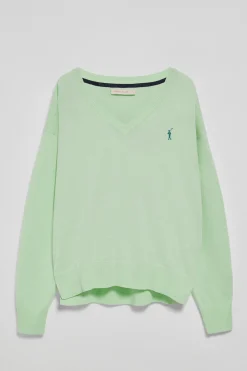 Polo Club Pulls*Pull couleur en maille à col en V et logo brodé Rigby Go Menthe