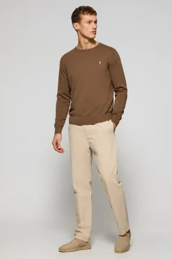 Polo Club Pulls*Pull couleur moka en maille à col ras du cou et broderie Rigby Go Mocca