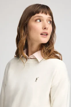 Polo Club Pulls*Pull écru à col ras du cou en laine mélangée et broderie Rigby Go Beige