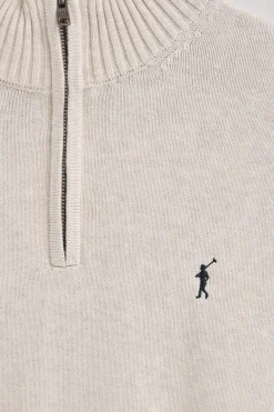 Polo Club Pulls*Pull écru chiné à fermeture éclair partielle en laine mélangée avec broderie Rigby Go Écru Blanc Chiné