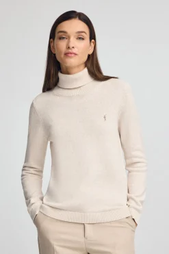 Polo Club Pulls*Pull écru chiné en laine mélangée à col roulé et broderie Rigby Go Écru Blanc Chiné