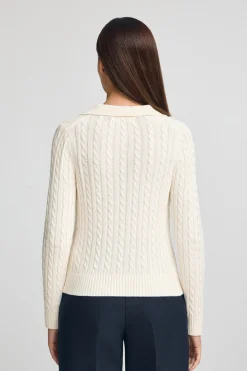 Polo Club Pulls*Pull écru en maille tressée avec col polo Beige