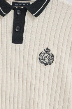Polo Club Pulls*Pull écru et bleu marine à col polo avec écusson nautique Écru-Marine