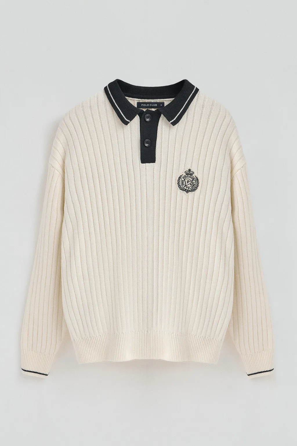 Polo Club Pulls*Pull écru et bleu marine à col polo avec écusson nautique Écru-Marine