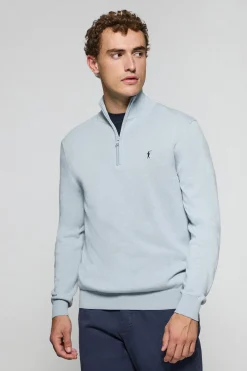 Polo Club Pulls*Pull en maille bleu clair zippé et logo brodé Rigby Go Bleu ciel
