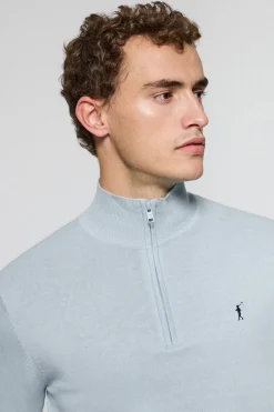 Polo Club Pulls*Pull en maille bleu clair zippé et logo brodé Rigby Go Bleu ciel