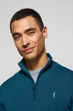 Polo Club Pulls*Pull en maille bleu vert zippé et logo Rigby Go brodé Vert Bleuâtre