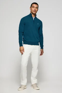 Polo Club Pulls*Pull en maille bleu vert zippé et logo Rigby Go brodé Vert Bleuâtre
