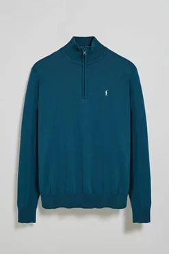 Polo Club Pulls*Pull en maille bleu vert zippé et logo Rigby Go brodé Vert Bleuâtre