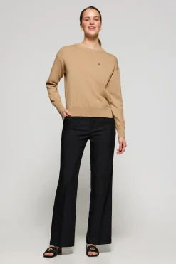Polo Club Pulls*Pull en maille couleur caramel chiné à col ras du cou et logo brodé Rigby Go Caramelo Vigoré