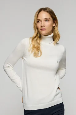 Polo Club Pulls*Pull en maille écru col montant et logo brodé Rigby Go Beige