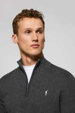 Polo Club Pulls*Pull en maille gris foncé chiné zippé et logo brodé Rigby Go Gris Oscuro Vigoré