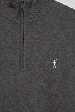 Polo Club Pulls*Pull en maille gris foncé chiné zippé et logo brodé Rigby Go Gris Oscuro Vigoré