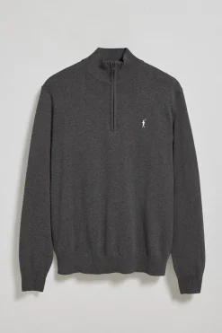 Polo Club Pulls*Pull en maille gris foncé chiné zippé et logo brodé Rigby Go Gris Oscuro Vigoré