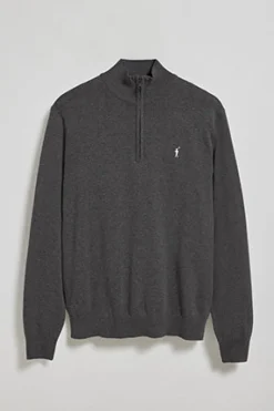Polo Club Pulls*Pull en maille gris foncé chiné zippé et logo brodé Rigby Go Gris Oscuro Vigoré