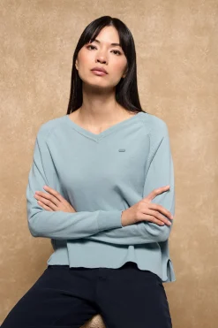 Polo Club Pulls*Pull en maille Katniss avec bouton nacré Bleu ciel