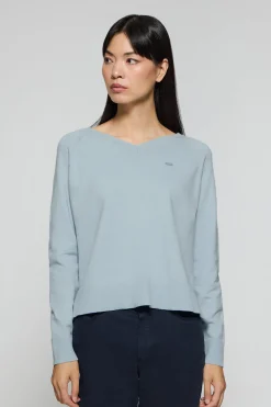 Polo Club Pulls*Pull en maille Katniss avec bouton nacré Bleu ciel