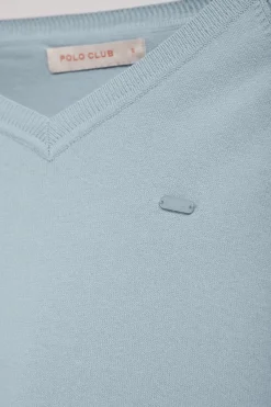Polo Club Pulls*Pull en maille Katniss avec bouton nacré Bleu ciel