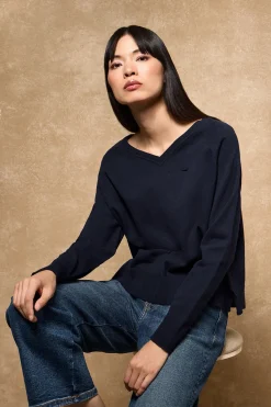 Polo Club Pulls*Pull en maille Katniss avec bouton nacré Bleu Marine