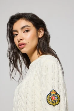 Polo Club Pulls*Pull en maille torsadée avec écusson Nautic Beige