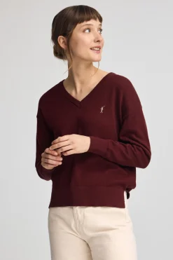 Polo Club Pulls*Pull à col V en laine mélangée en laine et broderie Rigby Go Grenat