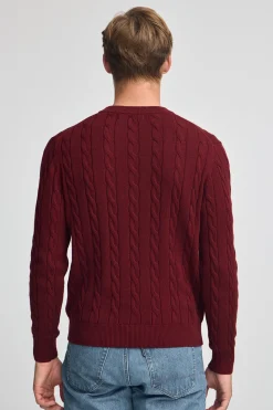Polo Club Pulls*Pull en maille tressée en laine mélangée avec broderie Rigby Go Grenat
