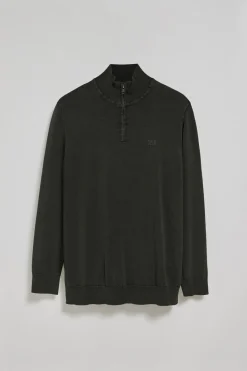 Polo Club Pulls*Pull gris à fermeture éclair partielle garment dye et logo brodé Asphalte