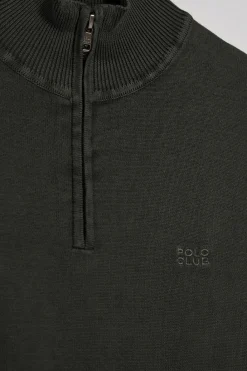 Polo Club Pulls*Pull gris à fermeture éclair partielle garment dye et logo brodé Asphalte