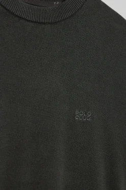 Polo Club Pulls*Pull gris garment dye à col ras du cou et logo brodé Asphalte