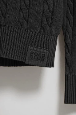 Polo Club Pulls*Pull gris tressé garment dye et logo brodé Asphalte