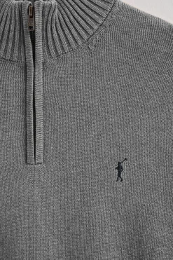 Polo Club Pulls*Pull à fermeture éclair partielle en laine mélangée avec broderie Rigby Go Gris Chiné