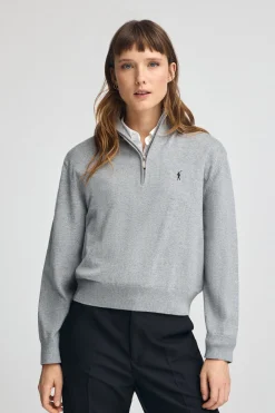Polo Club Pulls*Pull gris chiné en laine mélangée à fermeture éclair partielle et broderie Rigby Go Gris Vigoré