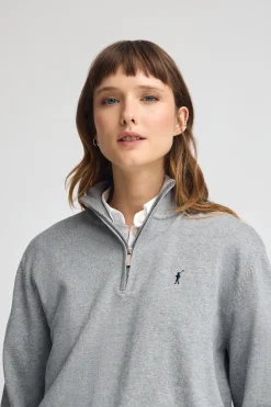 Polo Club Pulls*Pull gris chiné en laine mélangée à fermeture éclair partielle et broderie Rigby Go Gris Vigoré