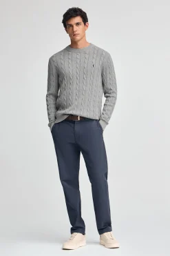 Polo Club Pulls*Pull en maille tressée en laine mélangée avec broderie Rigby Go Gris Chiné
