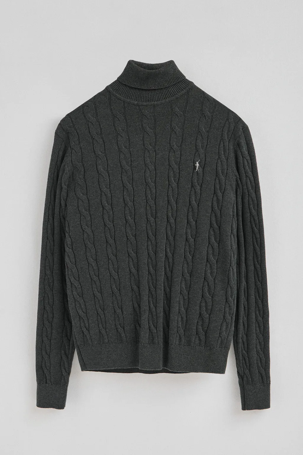 Polo Club Pulls*Pull gris foncé chiné à col roulé en maille tressée en laine mélangée avec broderie Rigby Go Vigoré Gris Foncé