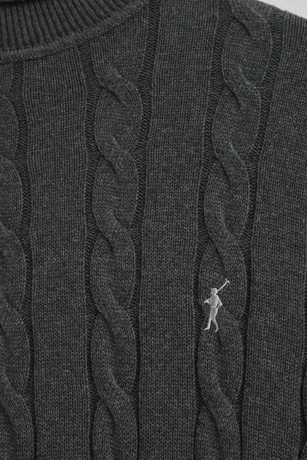 Polo Club Pulls*Pull gris foncé chiné à col roulé en maille tressée en laine mélangée avec broderie Rigby Go Vigoré Gris Foncé