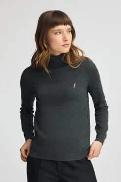 Polo Club Pulls*Pull gris foncé chiné à col roulé en laine mélangée avec broderie Rigby Go Vigoré Gris Foncé