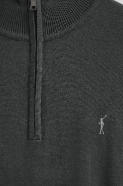 Polo Club Pulls*Pull gris foncé chiné à fermeture éclair partielle en laine mélangée avec broderie Rigby Go Vigoré Gris Foncé