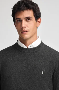 Polo Club Pulls*Pull gris foncé chiné en laine mélangée et broderie Rigby Go Vigoré Gris Foncé