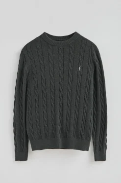 Polo Club Pulls*Pull gris foncé chiné en maille tressée en laine mélangée avec broderie Rigby Go Vigoré Gris Foncé