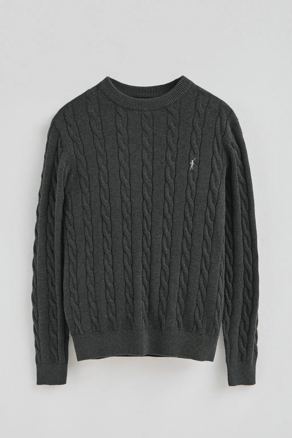 Polo Club Pulls*Pull gris foncé chiné en maille tressée en laine mélangée avec broderie Rigby Go Vigoré Gris Foncé